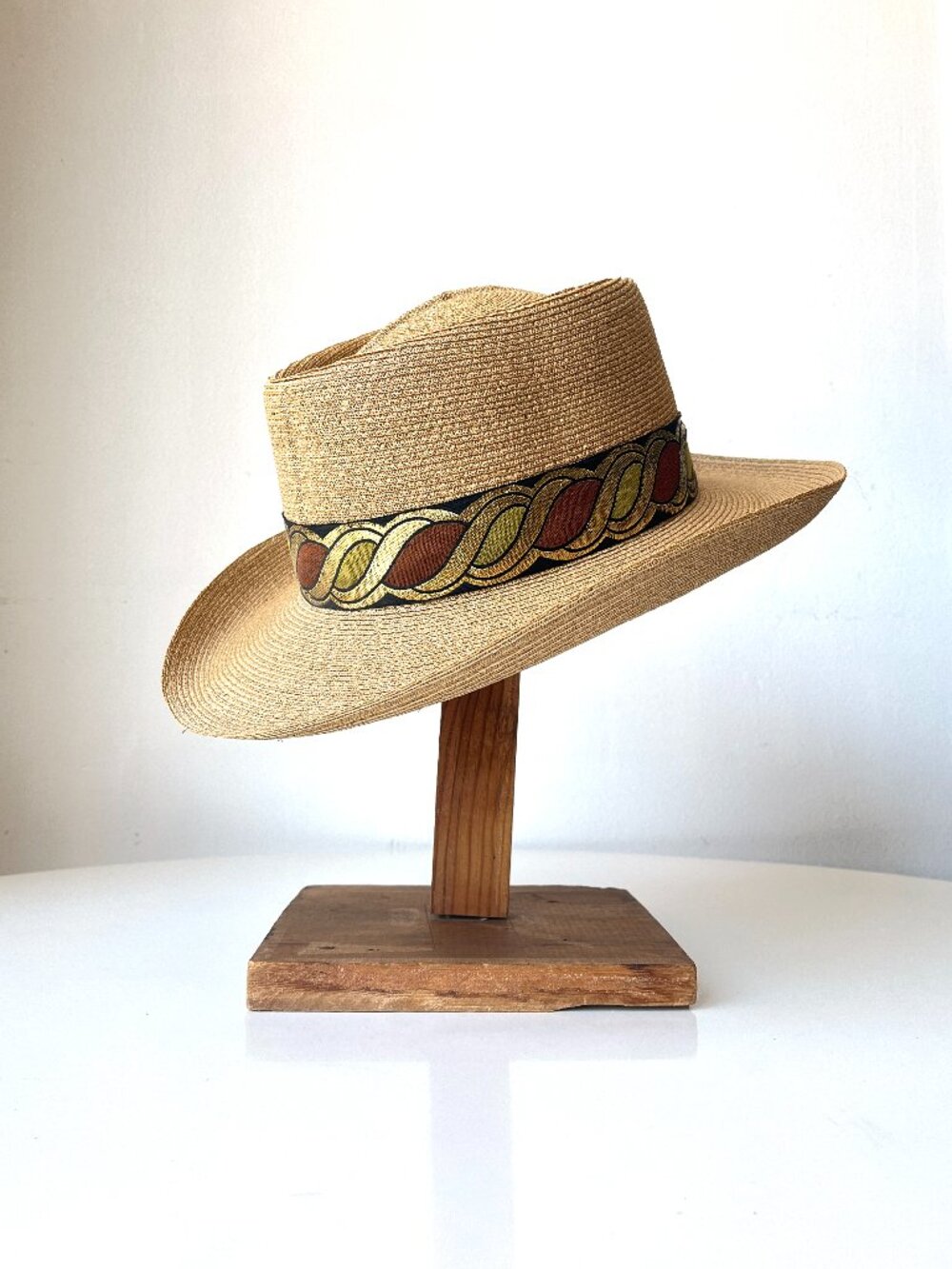 Vintage Men's Milan Weave Metallic Chain Band Straw Fedora Hat